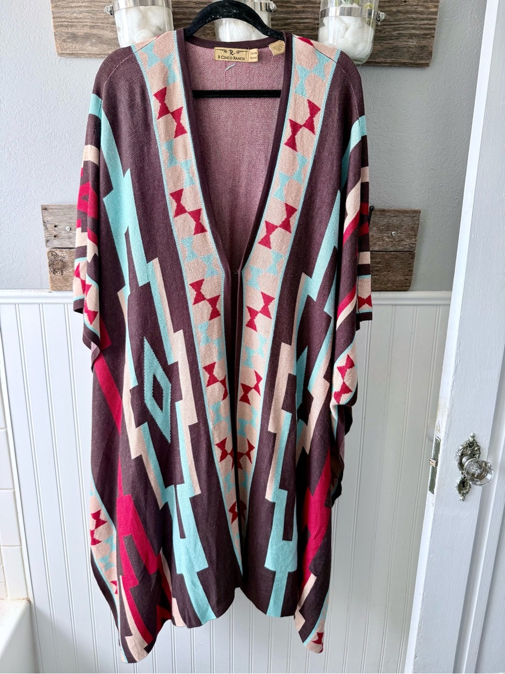 Southwestern Open-Front Cape Cardigan - Aqua & Brown
